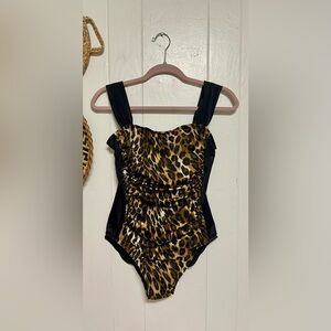 SWIMSLIMMER Leopard Print Swimsuit with Black Accents Size 10